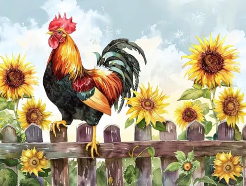 Diamond Painting Set Erwachsene Sonnenblume Diamant Painting Bilder Huhn Rund Steine Bilder ZubehöR Set,5D Crystal Art Kinder 5D DIY Basteln Erwachsene Bastelset für Haus Wanddeko 90x120cm Q665 von zzgoanguo