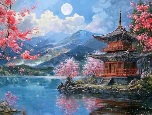 Diamond Painting Set Erwachsene japanisch Diamant Painting Bilder Landschaft Rund Steine Bilder ZubehöR Set,5D Crystal Art Kinder 5D DIY Basteln Erwachsene Bastelset für Haus Wanddeko 25x30cm Q337 von zzgoanguo