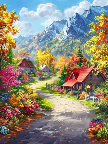 Diamond Painting Set Erwachsene ländlich Diamant Painting Bilder Landschaft Rund Steine Bilder ZubehöR Set,5D Crystal Art Kinder 5D DIY Basteln Erwachsene Bastelset für Haus Wanddeko 45x60cm Q747 von zzgoanguo