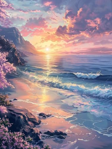 Diamond Painting Sonnenuntergang Strand Set für Erwachsene groß xxl 80x100cm，DIY Diamant Painting Malen nach Zahlen Anfänger，Full Square Drill Cross Stickerei Malerei Kunst Kit für Wand Home Decor D14 von zzgoanguo