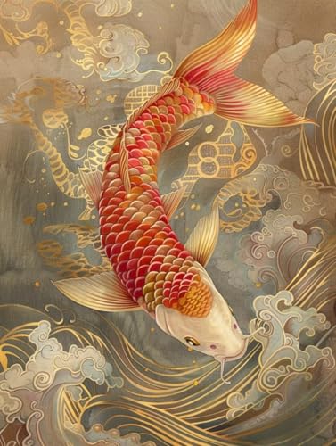 Diamond Painting japanisch Koi-Fische Set für Erwachsene groß xxl 25x30cm，Diamant Painting Malen nach Zahlen Diamant Anfänger，Full Square Drill Cross Stickerei Malerei Kunst Kit für Wand Home Decor C3 von zzgoanguo