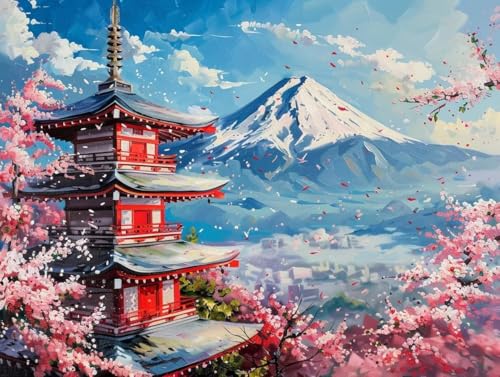 Diamond Painting japanisch Landschaft Set für Erwachsene groß xxl 25x30cm，DIY Diamant Painting Malen nach Zahlen Anfänger，Full Square Drill Cross Stickerei Malerei Kunst Kit für Wand Home Decor E83 von zzgoanguo