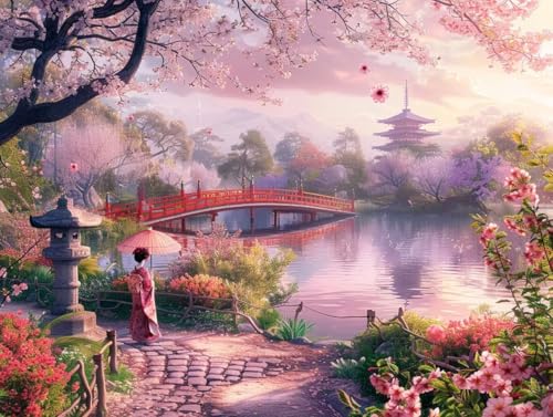 Diamond Painting japanisch Set für Erwachsene groß xxl 25x30cm DIY 5D Diamant Painting Landschaft Malen nach Zahlen,Full Rund Drill Diamant Malerei Kunst Kit für Wand Home Decor Geschenk 25x30cm Q18 von zzgoanguo