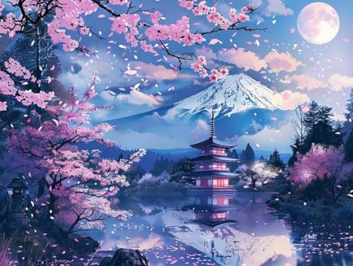 Diamond Painting japanisch Set für Erwachsene groß xxl 25x30cm DIY 5D Diamant Painting Landschaft Malen nach Zahlen,Full Rund Drill Diamant Malerei Kunst Kit für Wand Home Decor Geschenk 25x30cm Q24 von zzgoanguo