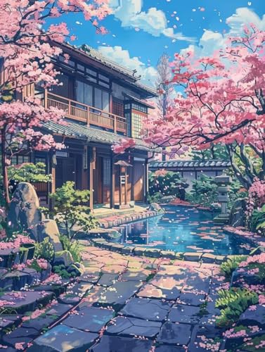 Diamond Painting japanisch Set für Erwachsene groß xxl 25x30cm DIY 5D Diamant Painting Landschaft Malen nach Zahlen Anfänger,Rund Diamant Malerei Kunst Kit für Wand Home Decor Geschenk 25x30cm Q462 von zzgoanguo