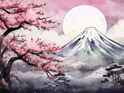 Diamond Painting japanisch Set für Erwachsene groß xxl 25x30cm DIY 5D Diamant Painting Rosa Malen nach Zahlen,Rund Diamant Malerei Kunst Kit Cross Stickerei für Wand Home Decor Geschenk 25x30cm Q520 von zzgoanguo