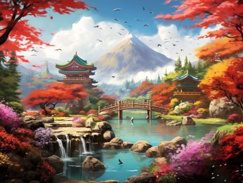 Diamond Painting japanisch Villa Set für Erwachsene groß xxl 25x30cm，DIY Diamant Painting Malen nach Zahlen Diamant Anfänger，Full Square Drill Cross Stickerei Malerei Kunst Kit für Wand Home Decor B52 von zzgoanguo