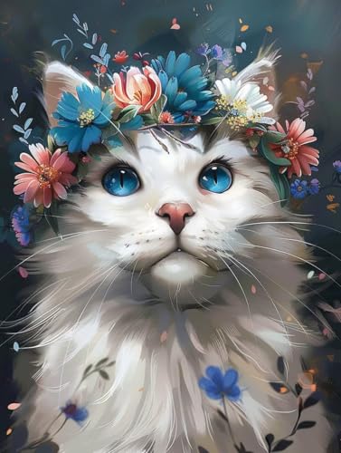 zzgoanguo Diamond Painting Set Erwachsene Weiß Diamant Painting Bilder Katze Rund Steine Bilder ZubehöR Set,5D Crystal Art Kinder 5D DIY Basteln Erwachsene Bastelset für Haus Wanddeko 25x30cm Q277 von zzgoanguo